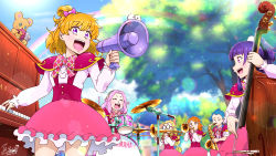 Rule 34 | :d, absurdres, artist name, asahina mirai, blonde hair, blue hairband, blue sky, blunt bangs, blurry, blurry background, bow, capelet, cello, closed eyes, commentary request, dated, day, depth of field, drum, drum set, emily (mahou girls precure!), glasses, ha-chan (mahou girls precure!), hair bobbles, hair ornament, hair ribbon, hairband, hanami kotoha, highres, holding, holding instrument, holding megaphone, instrument, izayoi liko, jun (mahou girls precure!), kei (mahou girls precure!), lens flare, long hair, long sleeves, looking at viewer, low-tied long hair, magic school uniform, mahou girls precure!, medium hair, megaphone, miniskirt, mofurun (mahou girls precure!), music, one side up, opaque glasses, open mouth, orange hair, outdoors, piano, pink bow, playing instrument, ponytail, precure, purple eyes, purple hair, purple ribbon, rainbow, red bow, red capelet, red skirt, ribbon, round eyewear, satou yasu, saxophone, school uniform, shirt, short hair, signature, skirt, sky, smile, standing, stuffed animal, stuffed toy, teddy bear, tree, trombone, trumpet, upright piano, white shirt