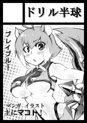 Rule 34 | 1girl, animal ears, antenna hair, arc system works, bare shoulders, black border, blazblue, blazblue: continuum shift, border, breasts, circle cut, crop top, greyscale, highleg, highleg panties, large breasts, makoto nanaya, microskirt, monochrome, monochrome, multicolored hair, navel, panties, revealing clothes, skirt, solo, squirrel ears, squirrel tail, tail, tamuhime, tonfa, two-tone hair, underboob, underwear, weapon
