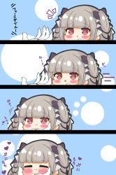 Rule 34 | 1girl, 1other, 4koma, :d, :i, :t, absurdres, azur lane, black bow, blush, bow, chibi, closed eyes, closed mouth, comic, commander (azur lane), commentary request, formidable (azur lane), gloves, grey hair, hair bow, hand up, hands up, heart, highres, kurukurumagical, notice lines, open mouth, parted lips, red eyes, smile, speed lines, translation request, twintails, white gloves