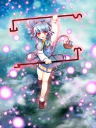 Rule 34 | 1girl, animal ears, basket, danmaku, dowsing rod, enone, female focus, floating, full body, grey hair, jewelry, midair, mouse (animal), mouse ears, mouse tail, nazrin, open mouth, outstretched arms, pendant, red eyes, short hair, smile, solo, standing, standing on one leg, tail, touhou