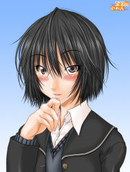 Rule 34 | amagami, aoi chihiro, black hair, brown eyes, nanasaki ai, school uniform, short hair, solo