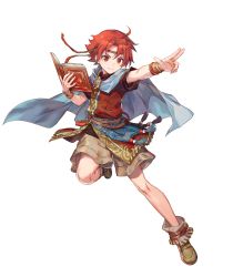 Rule 34 | 1boy, azu-taro, belt, book, boots, bracelet, cape, circlet, ewan (fire emblem), fire emblem, fire emblem: the sacred stones, fire emblem heroes, full body, highres, jewelry, male focus, nintendo, official art, red eyes, red hair, solo, transparent background