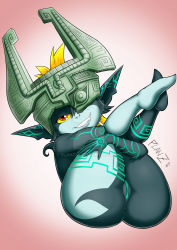 Rule 34 | 1girl, ass, black skin, blonde hair, colored skin, fang, highres, looking at viewer, midna, multicolored hair, multicolored skin, nintendo, planz34, pointy ears, pussy, red eyes, smile, the legend of zelda, the legend of zelda: twilight princess, white skin