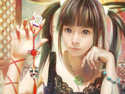 Rule 34 | 1girl, board game, bracelet, brown eyes, brown hair, eat, eat0123, face, highres, holding, holding mahjong tile, jewelry, lips, mahjong, mahjong tile, mask, multicolored hair, necklace, original, photorealistic, realistic, solo, source request, streaked hair, twintails