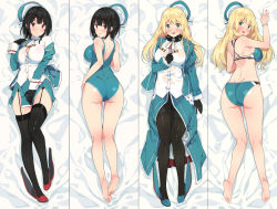 Rule 34 | 10s, 2girls, :d, :o, adapted costume, arm at side, arms up, ascot, ass, atago (kancolle), backless outfit, bare arms, bare legs, bare shoulders, barefoot, beret, bikini, black gloves, black hair, black legwear, blonde hair, blouse, blue bikini, blue hat, blue jacket, blue skirt, blunt bangs, blush, bracelet, breasts, buttons, casual one-piece swimsuit, covering crotch, covering privates, dakimakura (medium), ddal, eyebrows, frills, from above, from behind, full body, fur collar, fur trim, garter straps, gloves, green eyes, hand on own chest, hand on own hip, hand on own shoulder, hat, head tilt, jacket, jewelry, kantai collection, kneepits, large breasts, long hair, long sleeves, looking at viewer, looking back, looking up, multiple girls, multiple views, one-piece swimsuit, open clothes, open jacket, open mouth, pantyhose, parted lips, red eyes, red footwear, revision, see-through, shirt, shoes, short hair, side slit, skirt, smile, soles, swimsuit, takao (kancolle), tareme, thighhighs, toes, white shirt, wide hips, wrist cuffs