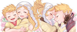 Rule 34 | 1boy, 1girl, ^ ^, alternate hairstyle, bad id, bad pixiv id, blonde hair, child, closed eyes, closed eyes, face-to-face, fire emblem, fire emblem awakening, flower, forehead-to-forehead, hair down, happy, heads together, lissa (fire emblem), mother and son, nintendo, omote-geppo, open mouth, owain (fire emblem), smile, twintails, aged down