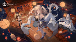 Rule 34 | 3girls, :d, anchorage (azur lane), architecture, azur lane, bare shoulders, belt, bikini, bikini top only, bird, black bikini, black choker, black footwear, black gloves, black headwear, black jacket, black shorts, black thighhighs, blonde hair, blue coat, blue eyes, blue flower, blue ribbon, blue rose, breasts, brown hair, chick, choker, cleavage, coat, commentary, cowboy hat, crossed bangs, dress, east asian architecture, feathered wings, fingerless gloves, flower, fold-over boots, front-tie bikini top, front-tie top, full body, gloves, green eyes, grin, hair between eyes, hair ornament, hand on own hip, hands up, hat, headgear, highres, holding, holding flower, hornet (azur lane), hornet ii (azur lane), jacket, lantern, large breasts, loading screen, logo, long hair, long sleeves, looking at viewer, low neckline, low wings, manjuu (azur lane), micro shorts, multiple girls, navel, neck ribbon, night, official art, one eye closed, open mouth, paper lantern, parted bangs, puffy long sleeves, puffy sleeves, purple eyes, ribbon, rose, shadow, shirt, short shorts, short sleeves, shorts, shrug (clothing), sidelocks, skindentation, sleeveless, sleeveless shirt, sleeves past wrists, smile, soho (user dphk5745), standing, stomach, swimsuit, teeth, thigh strap, thighhighs, twintails, v, very long hair, very long sleeves, water, white dress, white hair, white shirt, wings, yellow belt, yorktown (azur lane), yorktown ii (azur lane)