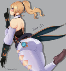 Rule 34 | 1girl, absurdres, armor, armored dress, ass, ass focus, back, backboob, blonde hair, breasts, genshin impact, highres, jean (genshin impact), kinaee, large breasts, pixiv, self-upload, simple background, solo
