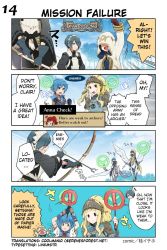 Rule 34 | 1boy, 3girls, 4koma, anna (fire emblem), arrow (projectile), blonde hair, blue eyes, blue hair, bow (weapon), bridal gauntlets, brown eyes, clair (fire emblem), comic, day, expressionless, fire emblem, fire emblem: the binding blade, fire emblem echoes: shadows of valentia, fire emblem fates, gloves, hair ornament, hair over one eye, helmet, highres, holding, holding bow (weapon), holding weapon, hood, japanese clothes, juria0801, kiran (fire emblem), long hair, multiple girls, nintendo, official art, open mouth, outdoors, pegasus, pegasus knight uniform (fire emblem), red hair, setsuna (fire emblem), shanna (fire emblem), short hair, smile, translated, weapon, wide sleeves, wings