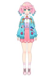 Rule 34 | 1girl, absurdres, aqua eyes, aqua hair, aqua jacket, arms at sides, closed mouth, collared shirt, deadnooodles, full body, gradient hair, highres, indie virtual youtuber, jacket, long sleeves, looking at viewer, medium hair, multicolored hair, neck ribbon, open clothes, open jacket, pink footwear, pink hair, pink ribbon, pink skirt, ribbon, second-party source, shirt, shoes, simple background, skirt, smile, socks, solo, star uanko, twintails, virtual youtuber, white background, white shirt