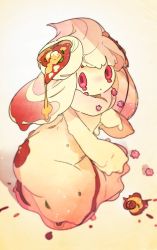 Rule 34 | alcremie, alcremie (vanilla cream), blurry, blurry foreground, creatures (company), crying, depth of field, game freak, gen 8 pokemon, idkuroi, looking at viewer, nintendo, no humans, parted lips, pokemon, pokemon (creature), solo, tears