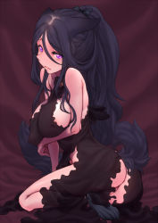 Rule 34 | 1girl, animal ears, ass, bare shoulders, black hair, boots, breast hold, breasts, cat ears, cat tail, cleft of venus, covered erect nipples, highres, large breasts, long hair, musen-shiki sanhankikan, original, purple eyes, pussy, see-through silhouette, sideboob, solo, tail, uncensored