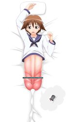 Rule 34 | bed, brown hair, censored, cum, ejaculation, highres, miyafuji yoshika, penis, penis body, pointless censoring, school uniform, short hair, strike witches, tears, what, world witches series