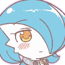 Rule 34 | 1girl, alternate color, blue hair, blue skin, blush, blush stickers, bob cut, closed mouth, collar, colored skin, creatures (company), expressionless, female focus, game freak, gardevoir, gen 3 pokemon, hair over one eye, half-closed eyes, icon (computing), lotosu, lowres, mega stone, meme, multicolored skin, nintendo, orange eyes, outline, pokemon, pokemon (creature), portrait, purple outline, shiny pokemon, short hair, simple background, solo, two-tone skin, white background, white skin