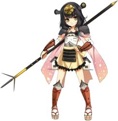 Rule 34 | 1girl, armor, black hair, full body, hair ornament, hairband, hand on own hip, holding, holding polearm, holding spear, holding weapon, looking at viewer, ootakasayama (oshiro project), oshiro project:re, oshiro project:re, polearm, short hair, skirt, smile, solo, spear, thighhighs, transparent background, weapon, yellow eyes, yuunagi (seventh heaven)