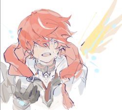 Rule 34 | 1boy, blush, crying, crying with eyes open, elsword, elsword (character), gloves, linbai22, long sleeves, male focus, multicolored hair, open mouth, red eyes, red hair, sacred templar (elsword), short hair, single wing, sketch, solo, tears, teeth, white background, white hair, wings