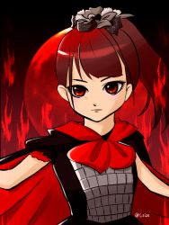 Rule 34 | 1girl, babymetal, bow, cape, character request, long hair, lsize, red eyes, red hair, solo