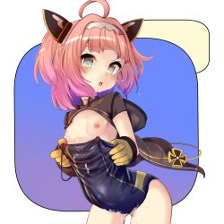 Rule 34 | 1girl, ahoge, azur lane, breasts, commentary request, cross, cum, cum on body, gloves, hair ornament, headband, iron cross, jacket, looking at viewer, medium hair, open mouth, pink hair, simple background, small breasts, solo, swimsuit, takara akihito, u-81 (azur lane), yellow eyes