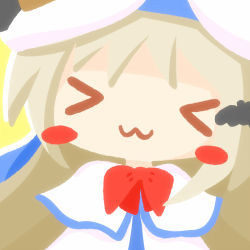 Rule 34 | &gt; &lt;, 1girl, :3, blonde hair, blush stickers, capelet, chibi, closed eyes, hat, heimwelt, little busters!, long hair, no lineart, no outlines, noumi kudryavka, ribbon, solo, white hat, x3
