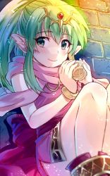 Rule 34 | 1girl, blush, bracelet, child, dress, fire emblem, fire emblem: mystery of the emblem, fire emblem: new mystery of the emblem, fire emblem: shadow dragon, fire emblem: shadow dragon and the blade of light, green eyes, green hair, holding, jewelry, looking at viewer, nintendo, pendant, pink dress, pink scarf, pointy ears, ponytail, scarf, sitting, smile, solo, tiara, tiki (fire emblem), tiki (young) (fire emblem), yuki (sumaburalove)