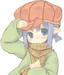 Rule 34 | 7010, blue eyes, blue hair, hat, lowres, pointy ears, scarf, solo