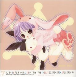 Rule 34 | 00s, 1girl, 2003, animal ears, animal hands, binzume yousei, calendar, july, non-web source, rabbit, rabbit ears, rere, solo, tokumi yuiko