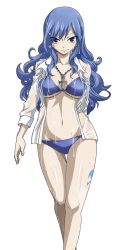 Rule 34 | 1girl, belly, bikini, blue eyes, blue hair, breasts, extraction, fairy tail, juvia lockser, looking at viewer, navel, solo, swimsuit, tattoo, thighs, third-party edit