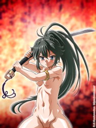 Rule 34 | 1girl, katana, nude, ponytail, sword, toji no miko, weapon, yamashiro yui