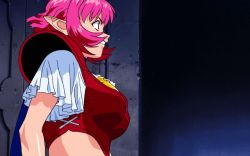 Rule 34 | 1girl, animated, animated gif, breasts, cala, door, green eyes, imminent rape, indoors, large breasts, male hand, midriff, monster, pink hair, pointy ears, short hair, veloce (viper), viper, viper rsr