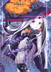 Rule 34 | 1girl, abigail williams (fate), abigail williams (third ascension) (fate), absurdres, black bow, black gloves, black hat, black panties, bow, breasts, commentary request, elbow gloves, fate/grand order, fate (series), gloves, glowing, glowing eye, hachiroku (hatirokusann86), hat, hat bow, highres, long hair, navel, orange bow, pale skin, panties, parted bangs, parted lips, pointy ears, print bow, purple eyes, revealing clothes, skull print, small breasts, solo, star (symbol), star print, suction cups, tentacles, third eye, topless, underwear, very long hair, white hair, witch hat