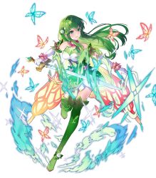 Rule 34 | 1girl, alternate costume, bare shoulders, boots, bug, butterfly, cape, dress, elbow gloves, female focus, fire emblem, fire emblem: mystery of the emblem, fire emblem heroes, flower, full body, gloves, gradient clothes, green eyes, green hair, green thighhighs, hair flower, hair ornament, highres, holding, holding sword, holding weapon, insect, leg up, long hair, looking away, matching hair/eyes, nintendo, non-web source, official art, open mouth, palla (fire emblem), saine, short dress, sleeveless, smile, solo, sparkle, sword, thigh boots, thighhighs, thighs, transparent background, weapon, white gloves, zettai ryouiki