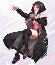 Rule 34 | 1girl, azki (2nd costume) (hololive), azki (hololive), bare shoulders, bikini, bikini top only, black bikini, black choker, black coat, black footwear, black hair, black panties, black shorts, black thighhighs, bob cut, choker, coat, colored inner hair, colored shoe soles, commentary, covered navel, dildo under clothes, dress, english commentary, facial mark, full body, hand on own chest, highleg, highleg panties, highres, hololive, inverted bob, invisible chair, jiang shennong, looking afar, looking ahead, medium hair, multicolored hair, music, outstretched arm, over-kneehighs, panties, panty straps, pink dress, pink hair, platform footwear, purple eyes, see-through, see-through dress, see-through midriff, shoes, short dress, short shorts, shorts, singing, sitting, sleeveless, sleeveless dress, sneakers, solo, strapless, strapless bikini, swimsuit, thighhighs, underwear, virtual youtuber