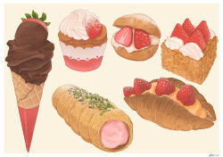 Rule 34 | bread, cream, fajar kurniawan, food, food focus, fruit, ice cream, ice cream cone, no humans, original, pastry, strawberry, sugar (food)