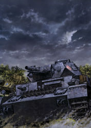 Rule 34 | 10s, absurdres, anglerfish, cloud, cloudy sky, emblem, fish, girls und panzer, highres, military, military vehicle, motor vehicle, no humans, official art, ooarai (emblem), panzer iv, panzer iv, sky, tank, type 89 i-gou, vehicle focus