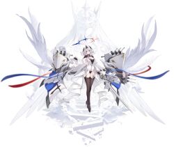 Rule 34 | 1girl, angel, angel wings, artist request, aura, azur lane, black footwear, black gloves, black panties, black thighhighs, breasts, cannon, center opening, cleavage, clothing cutout, cloud, detached sleeves, dress, feathered wings, feathers, floating, full body, garter straps, gloves, hair ornament, halo, headgear, high heels, highres, holding, holding sword, holding weapon, large breasts, large wings, long hair, long sleeves, machinery, marseillaise (azur lane), multiple wings, official art, panties, red eyes, rigging, showgirl skirt, solo, standing, stiletto heels, sword, thighhighs, turret, underwear, very long hair, weapon, white dress, white hair, white wings, wide sleeves, wings