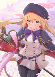 Rule 34 | 1girl, artoria caster (fate), artoria caster (second ascension) (fate), artoria pendragon (fate), blonde hair, breasts, cocoablue23, commentary request, cowboy shot, fate/grand order, fate (series), gloves, green eyes, hair between eyes, hat, highres, holding, holding staff, long hair, long sleeves, looking at viewer, medium breasts, pantyhose, smile, solo, staff, standing, twintails