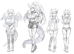 Rule 34 | 4girls, absurdres, animal ears, breasts, cat ears, cat girl, cleavage, cleavage cutout, clothing cutout, commentary, cropped hoodie, dragon girl, dragon horns, dragon tail, dragon wings, english commentary, fingerless gloves, gloves, greyscale, high heels, highres, hime hajime, hood, hoodie, horns, huge breasts, indie virtual youtuber, looking at viewer, medium breasts, melody (projektmelody), monochrome, multiple girls, nyatasha nyanners, nyatasha nyanners (1st costume), object through head, orobou, ponytail, ribbed sweater, screw in head, short sidetail, sketch, sweater, tail, thighhighs, v, virtual youtuber, vshojo, wings, zentreya, zentreya (dragon)