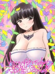 Rule 34 | 1girl, blush, breasts, brown eyes, brown hair, cleavage, girls und panzer, happy birthday, highres, jewelry, large breasts, long hair, looking at viewer, mature female, necklace, nishizumi shiho, oekaki lemon, solo