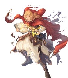 Rule 34 | 1boy, arlen (fire emblem), blonde hair, book, brown footwear, cape, clenched teeth, damaged, fire emblem, fire emblem: mystery of the emblem, fire emblem heroes, highres, holding, holding book, hood, hooded cape, medium hair, nintendo, non-web source, official art, red cape, solo, teeth, torn cape, torn clothes, v-shaped eyebrows, wavy hair