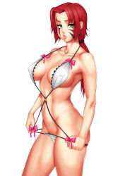 Rule 34 | 1girl, absurdres, borrowed character, bra, breasts, closed mouth, cowboy shot, facial tattoo, highres, large breasts, legendarysoulii, lingerie, linmei, linmei quan, long hair, looking at viewer, original, panties, panty pull, parted bangs, ponytail, scar, scar across eye, scar on face, simple background, solo, standing, tattoo, underwear, underwear only, white background, white bra, white panties