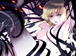 Rule 34 | akira (kaned fools), blonde hair, breasts, bronte, charlotte, darkness, empty eyes, heterochromia, long hair, nipples, nude, open mouth, shikkoku no sharnoth, steampunk (liarsoft), tentacles
