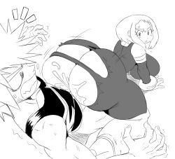 Rule 34 | 1boy, 1girl, absurdres, against wall, ass, bakugou katsuki, blush stickers, bodysuit, boku no hero academia, breasts, clothed sex, cum, curvy, doggystyle, eric lowery, from behind, greyscale, hetero, highres, huge ass, large breasts, monochrome, open mouth, sex, sex from behind, sweat, thick thighs, thighs, uncensored, uraraka ochako