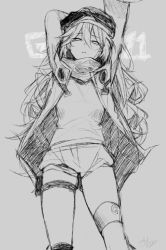 Rule 34 | 1girl, absurdres, allze, artist name, blush, character name, coat, commentary, english commentary, g11 (girls&#039; frontline), girls&#039; frontline, greyscale, highres, long hair, looking at viewer, monochrome, neckwear request, parted lips, short shorts, shorts, sketch, solo, thigh strap, very long hair