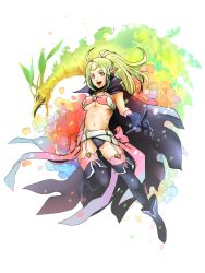 Rule 34 | absurdres, artist request, breasts, child, cleavage, dragon, fire emblem, fire emblem awakening, gloves, green hair, highres, large breasts, nintendo, nowi (fire emblem), pink eyes, pointy ears, ponytail, ribbon, underboob