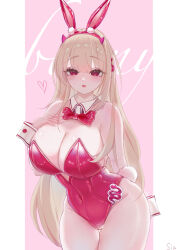 Rule 34 | 1girl, absurdres, animal ears, arm behind back, bare shoulders, blush, bow, bowtie, breasts, cleavage, covered navel, detached collar, fake animal ears, fake tail, goddess of victory: nikke, hand on own chest, heart, highleg, highleg leotard, highres, horns, large breasts, leotard, light brown hair, long hair, looking at viewer, mole, mole under eye, official alternate costume, pantyhose, pink bow, pink bowtie, pink horns, pink leotard, playboy bunny, rabbit ears, rabbit tail, red eyes, sia233333, solo, strapless, strapless leotard, tail, viper (nikke), viper (toxic rabbit) (nikke), white pantyhose, wrist cuffs