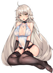 Rule 34 | 1girl, ahoge, artoria pendragon (lancer alter) (fate), artoria pendragon (lancer alter) (royal icing) (fate), bad id, bad pixiv id, bare shoulders, black thighhighs, blush, fate/grand order, fate (series), feet, hair between eyes, halterneck, highres, jeanne d&#039;arc (fate), jeanne d&#039;arc alter (avenger) (fate), jeanne d&#039;arc alter (fate), jewelry, long hair, looking at viewer, mutsu ane daisuki, nail polish, necklace, no shoes, official alternate costume, open mouth, royal icing, simple background, solo, thighhighs, toes, white background