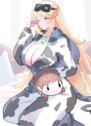 Rule 34 | 1girl, absurdres, alternate costume, blonde hair, breasts, character doll, chest jewel, cleavage, highres, juneplums, large breasts, long hair, mythra (xenoblade), pajamas, rex (xenoblade), sleepwear, solo, stuffed toy, swept bangs, very long hair, waking up, xenoblade chronicles (series), xenoblade chronicles 2, yellow eyes