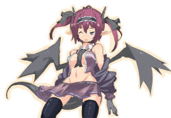 Rule 34 | 1girl, bat wings, breasts, demon girl, gloves, horns, medium breasts, pointy ears, short hair, solo, thighhighs, twintails, wings