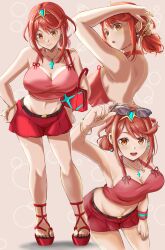 Rule 34 | absurdres, alternate costume, alternate hairstyle, breasts, highres, kenichiart, large breasts, pyra (xenoblade), red eyes, red hair, simple background, white background, xenoblade chronicles (series), xenoblade chronicles 2