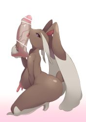 Rule 34 | 1girl, animal ears, ass, black sclera, bluespice, censored, colored sclera, creatures (company), cum, cum in mouth, erection, fellatio, fingering, full body, furry, game freak, gen 4 pokemon, gradient background, handjob, hetero, highres, huge ass, interspecies, large penis, licking, licking penis, lopunny, nintendo, nipples, oral, penis, pokemon, pokemon (creature), rabbit ears, rabbit girl, rabbit tail, shiny skin, simple background, squatting, tail, tongue, tongue out, veins, veiny penis